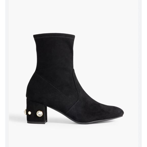 Stewart Weitzman Siggy Pearl Trim Suede Booties Women Black Size 9 - Picture 1 of 10